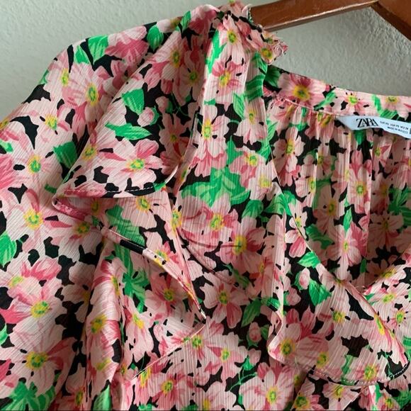 Zara Floral Romantic Ruffle Statement Sleeve Top XS - Picture 4 of 8